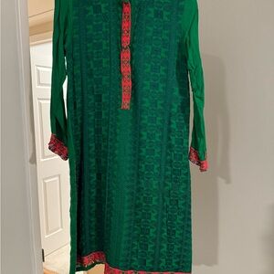 Elegant Green and Red Kurta
